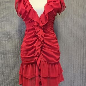 PrettyLittleThing Vibrant Red Ruffle Mini Dress